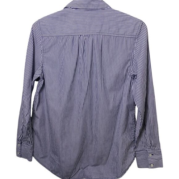 J.Crew Shirt Women's X-Small Re-Imagined Button Up Striped Navy White Pockets - Picture 3 of 8